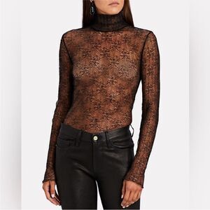 Jonathan  Simkhai Hali Black Lace Turtleneck Top, XS